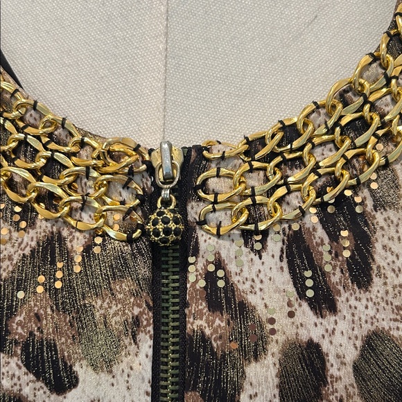 MSK Leopard Print Zip Up Top with Gold Details in Size Large - Picture 4 of 6